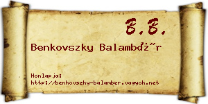 Benkovszky Balambér névjegykártya